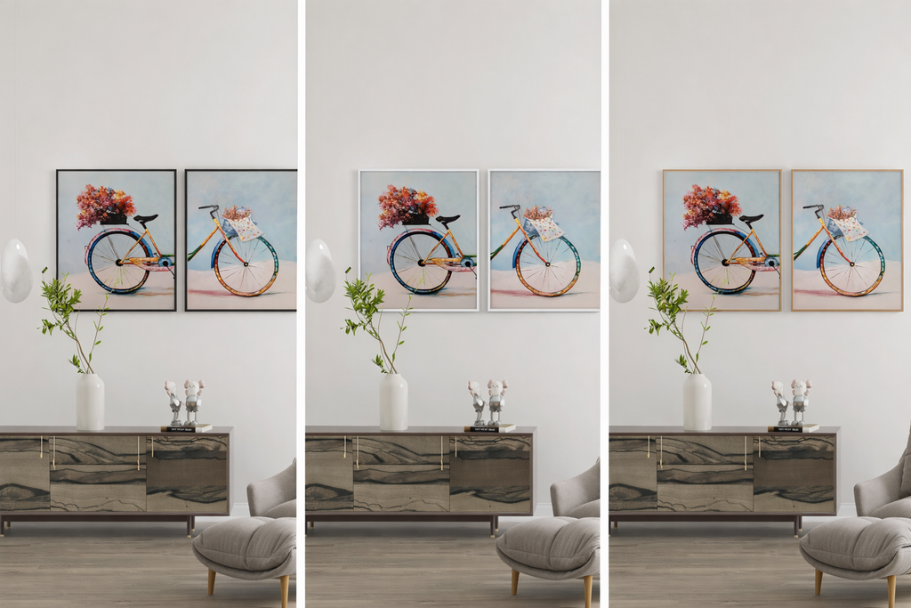 Pareja de Cuadros Pedaleando entre flores