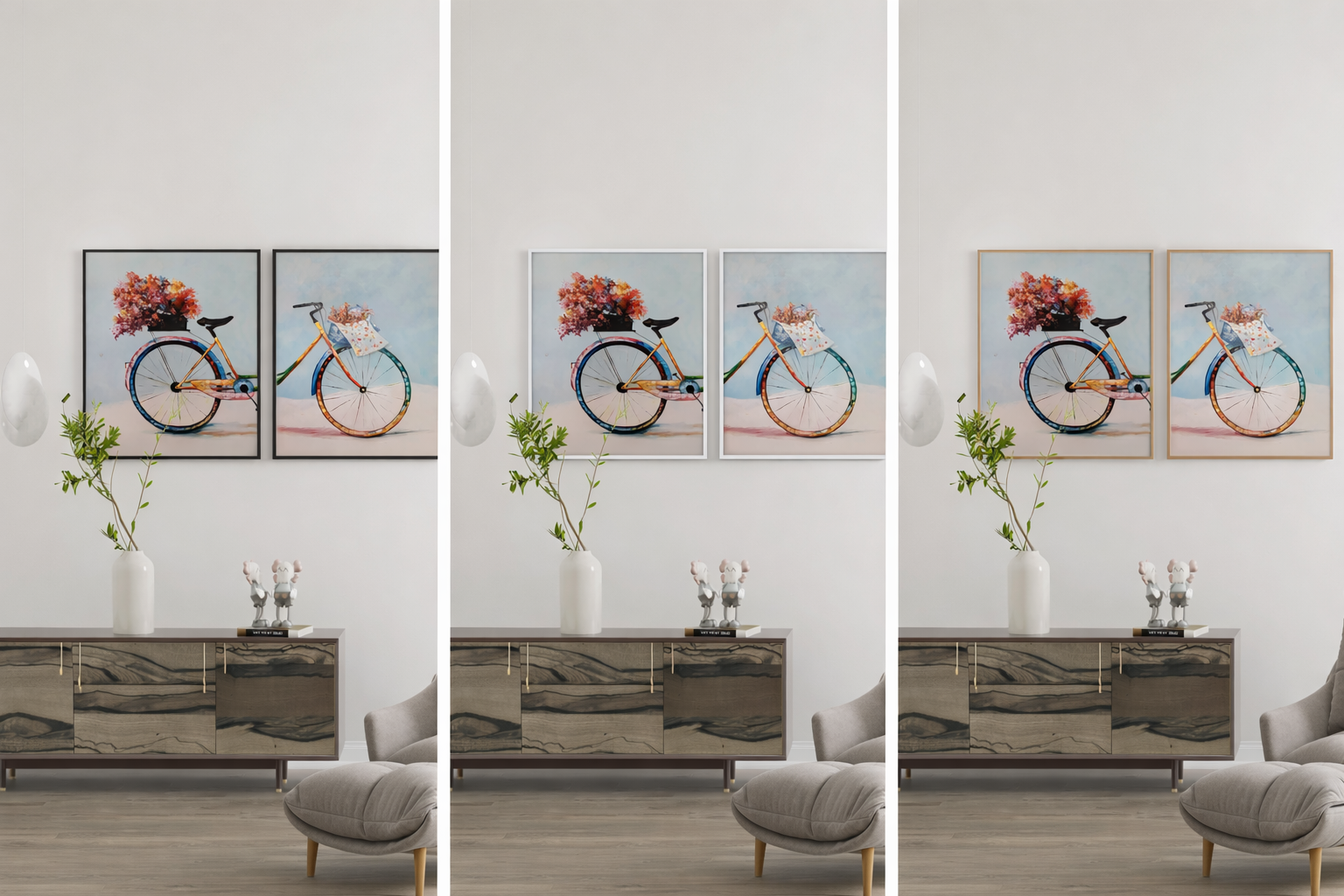 Pareja de Cuadros Pedaleando entre flores